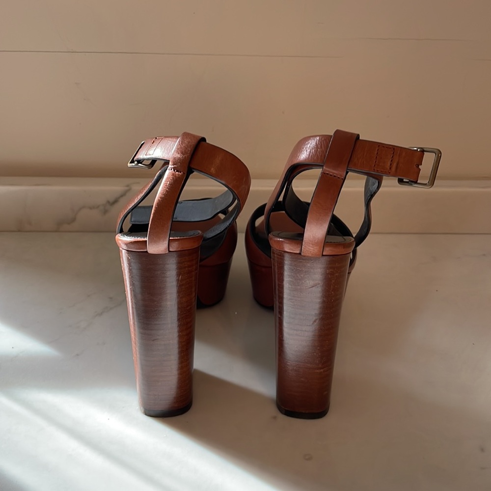 Saint Laurent Brown Leather Platform Sandals - Picture 4 of 13